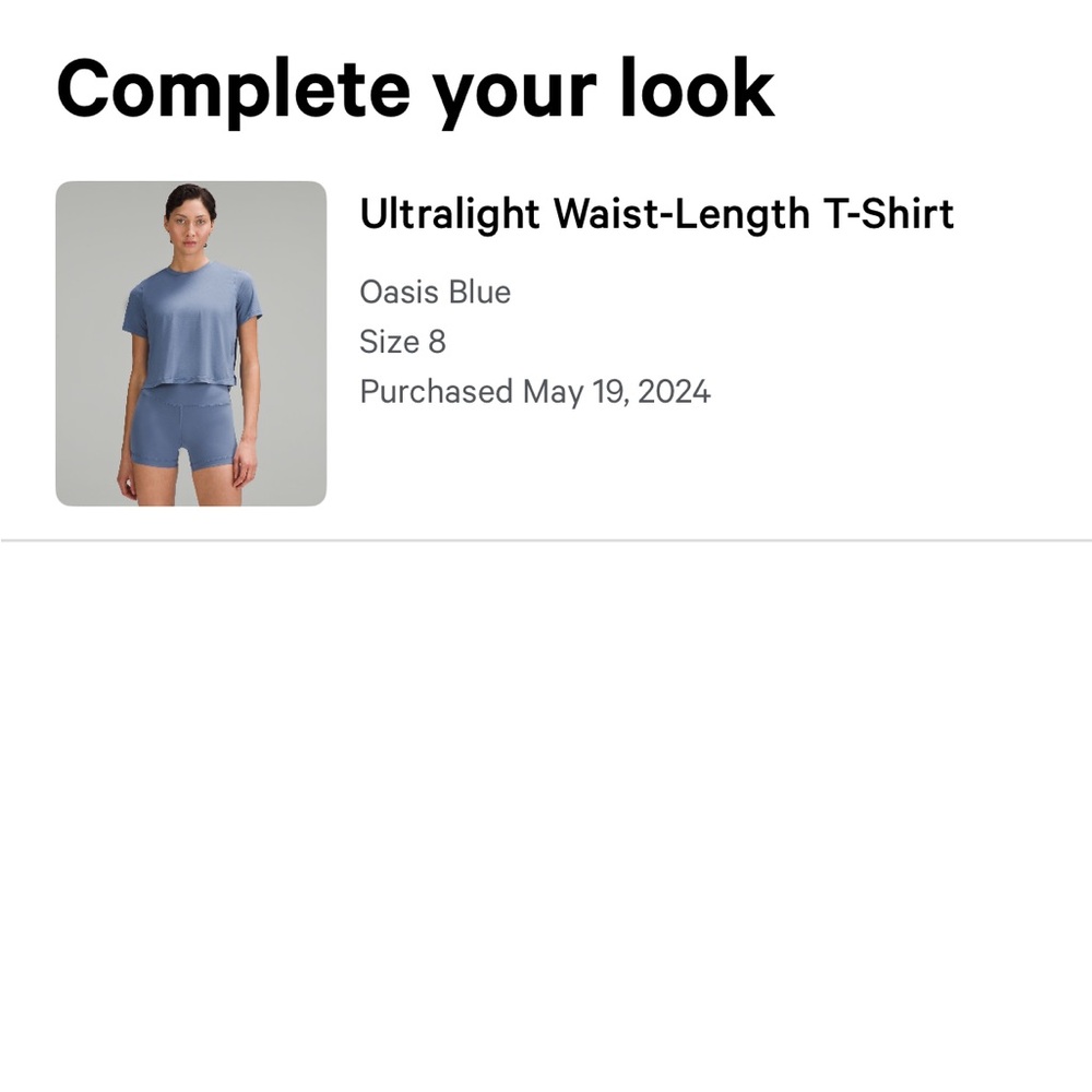 Lululemon Ultralight Waist-Length T-Shirt - Oasis Blue - Size 8 - Picture 3 of 5